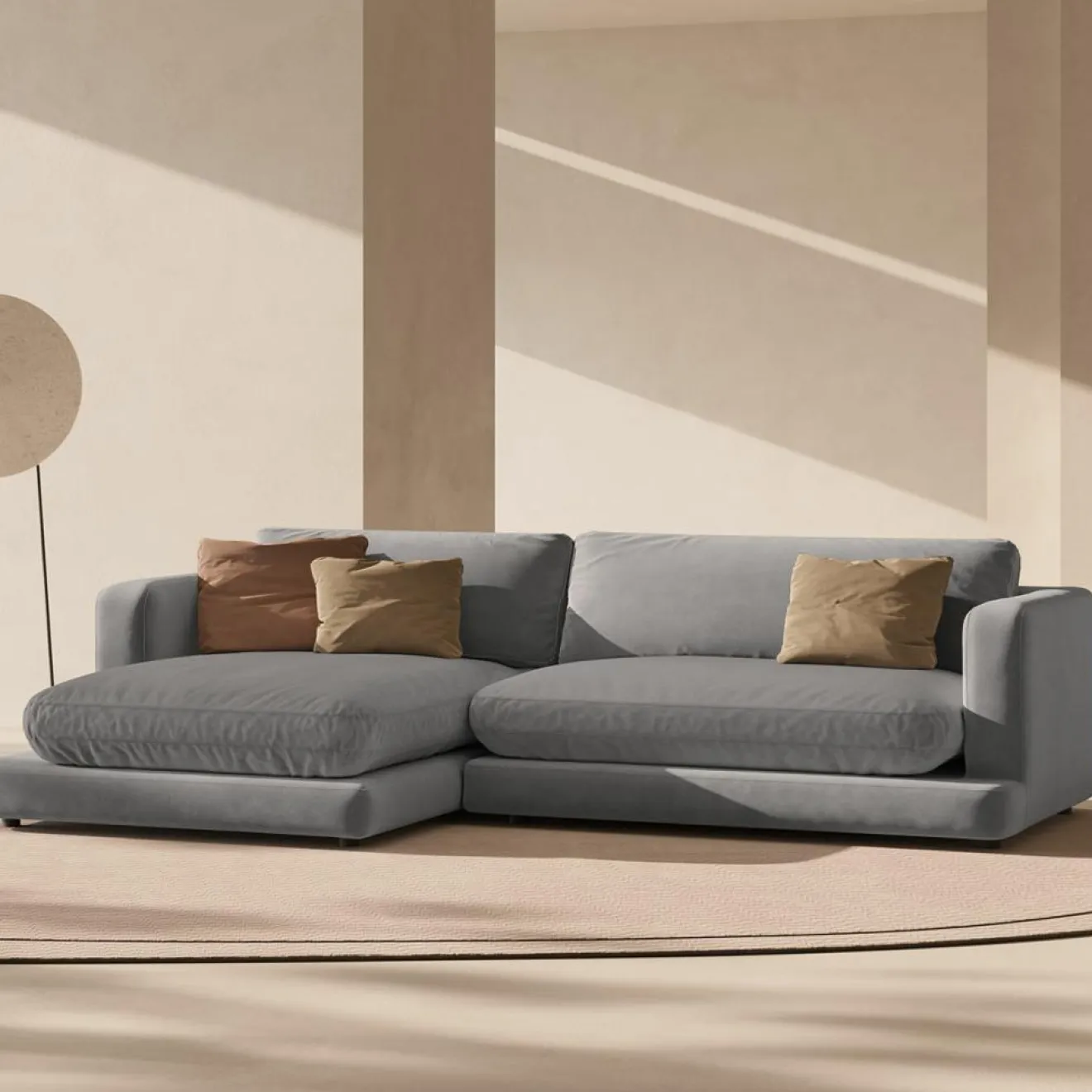 Online Mazzini Sofas Canapé d'angle Gauche en Velours Daphne 4 Places Gris Clair - 270x170x86 cm