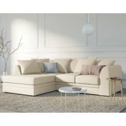 Mazzini Sofas Canapé d'angle Gauche Quince Velours côtelé 4 Places beige clair - 221x171x80 cm