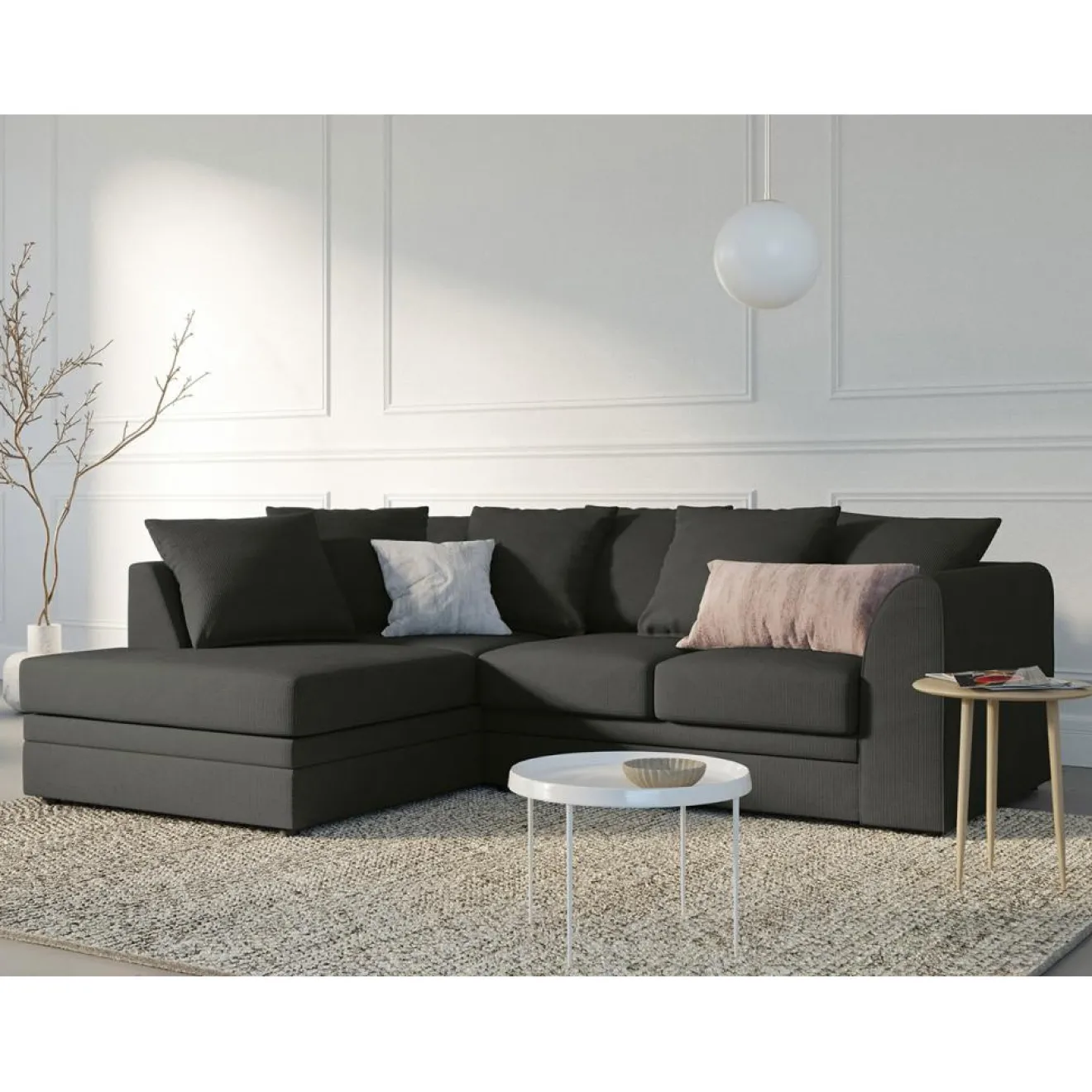 Mazzini Sofas Canapé d'angle gauche Quince 4 Places gris foncé - 221x171x80 cm