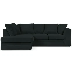 Mazzini Sofas Canapé d'angle Gauche Quince Velours côtelé 4 Places noir - 221x171x80 cm