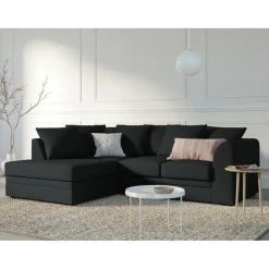 Mazzini Sofas Canapé d'angle Gauche Quince Velours côtelé 4 Places noir - 221x171x80 cm