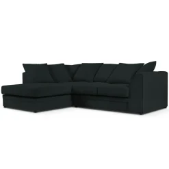 Mazzini Sofas Canapé d'angle Gauche Quince Velours côtelé 4 Places noir - 221x171x80 cm