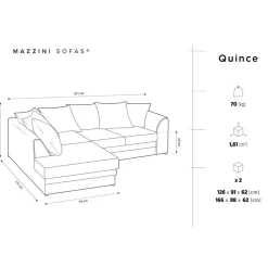 New Mazzini Sofas Canapé d'angle gauche Quince 4 Places bleu - 221x171x80 cm