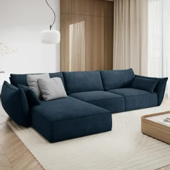 Mazzini Sofas Canapé D'Angle Gauche Vanda 5 Places 2 bleu roi - 208x166x85 cm