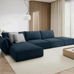 Mazzini Sofas Canapé D'Angle Gauche Vanda 5 Places 1 bleu roi - 386x166x85 cm