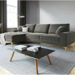 Mazzini Sofas Canapé d'angle gauche velours madara gris - 254x182x90 cm