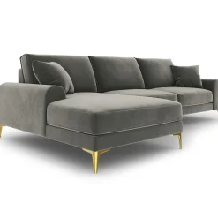 Mazzini Sofas Canapé d'angle gauche velours madara gris - 254x182x90 cm