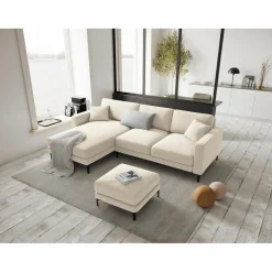 Mazzini Sofas Canapé d'angle Gauche Velours Venus 4 Places beige clair - 248x160x90 cm