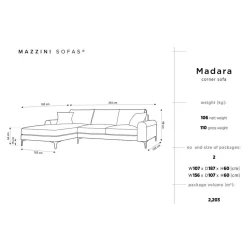 Best Mazzini Sofas Canapé d'angle gauche Velours 5 places Madara beige - 254x182x90 cm