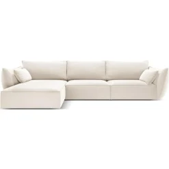 Mazzini Sofas Canapé d'angle gauche Velours Vanda 4 Places beige clair - 300x166x85 cm