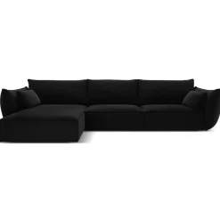 Best Mazzini Sofas Canapé d'angle gauche Velours Vanda 4 Places noir - 300x166x85 cm