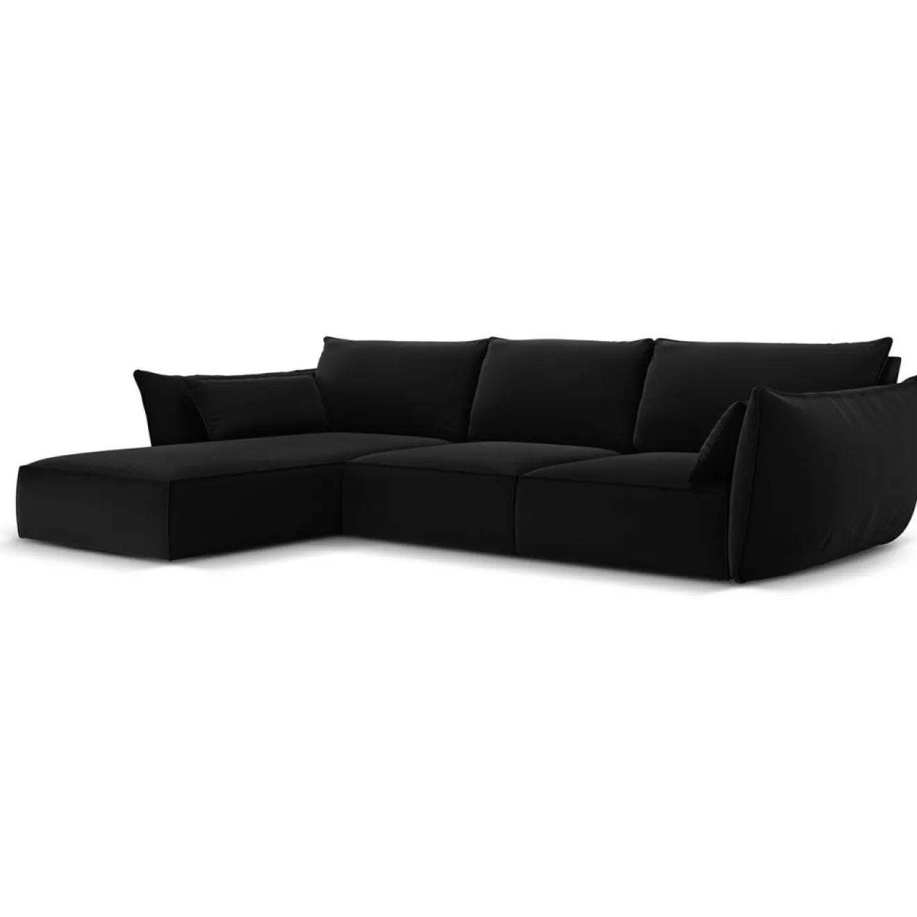 Best Mazzini Sofas Canapé d'angle gauche Velours Vanda 4 Places noir - 300x166x85 cm