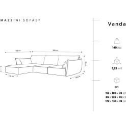 Best Mazzini Sofas Canapé d'angle gauche Velours Vanda 4 Places noir - 300x166x85 cm