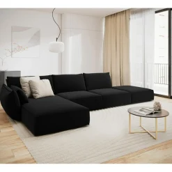 Online Mazzini Sofas Canapé d'angle gauche Velours Vanda 5 Places noir - 386x166x85 cm