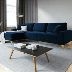 Mazzini Sofas Canapé d'angle gauche velours madara bleu roi - 254x182x90 cm