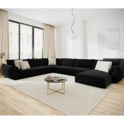 Sale Mazzini Sofas Canapé d'angle Panoramique gauche Velours Vanda 8 Places noir - 384x284x85 cm