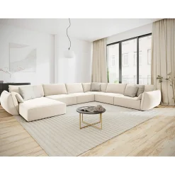 Mazzini Sofas Canapé d'angle Panoramique droit Velours Vanda 8 Places beige clair - 384x284x85 cm