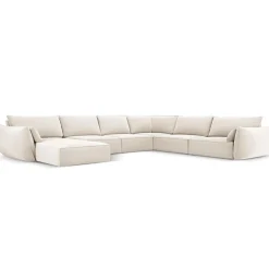 Mazzini Sofas Canapé d'angle Panoramique droit Velours Vanda 8 Places beige clair - 384x284x85 cm
