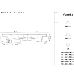 Mazzini Sofas Canapé d'angle Panoramique droit Velours Vanda 8 Places beige clair - 384x284x85 cm