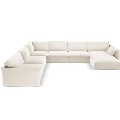 Mazzini Sofas Canapé d'angle Panoramique gauche Velours Vanda 8 Places beige clair - 384x284x85 cm