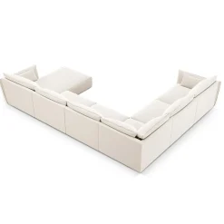 Mazzini Sofas Canapé d'angle Panoramique gauche Velours Vanda 8 Places beige clair - 384x284x85 cm