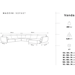 Mazzini Sofas Canapé d'angle Panoramique gauche Velours Vanda 8 Places beige clair - 384x284x85 cm