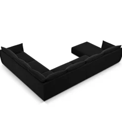 Mazzini Sofas Canapé d'angle Panoramique droit Velours Vanda 8 Places noir - 384x284x85 cm