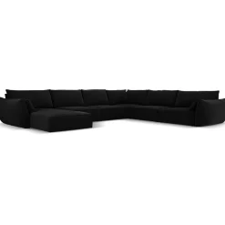 Mazzini Sofas Canapé d'angle Panoramique droit Velours Vanda 8 Places noir - 384x284x85 cm