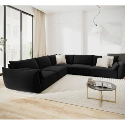 Discount Mazzini Sofas Canapé d'angle Symétrique en Velours Vanda 7 Places noir - 286x286x85 cm