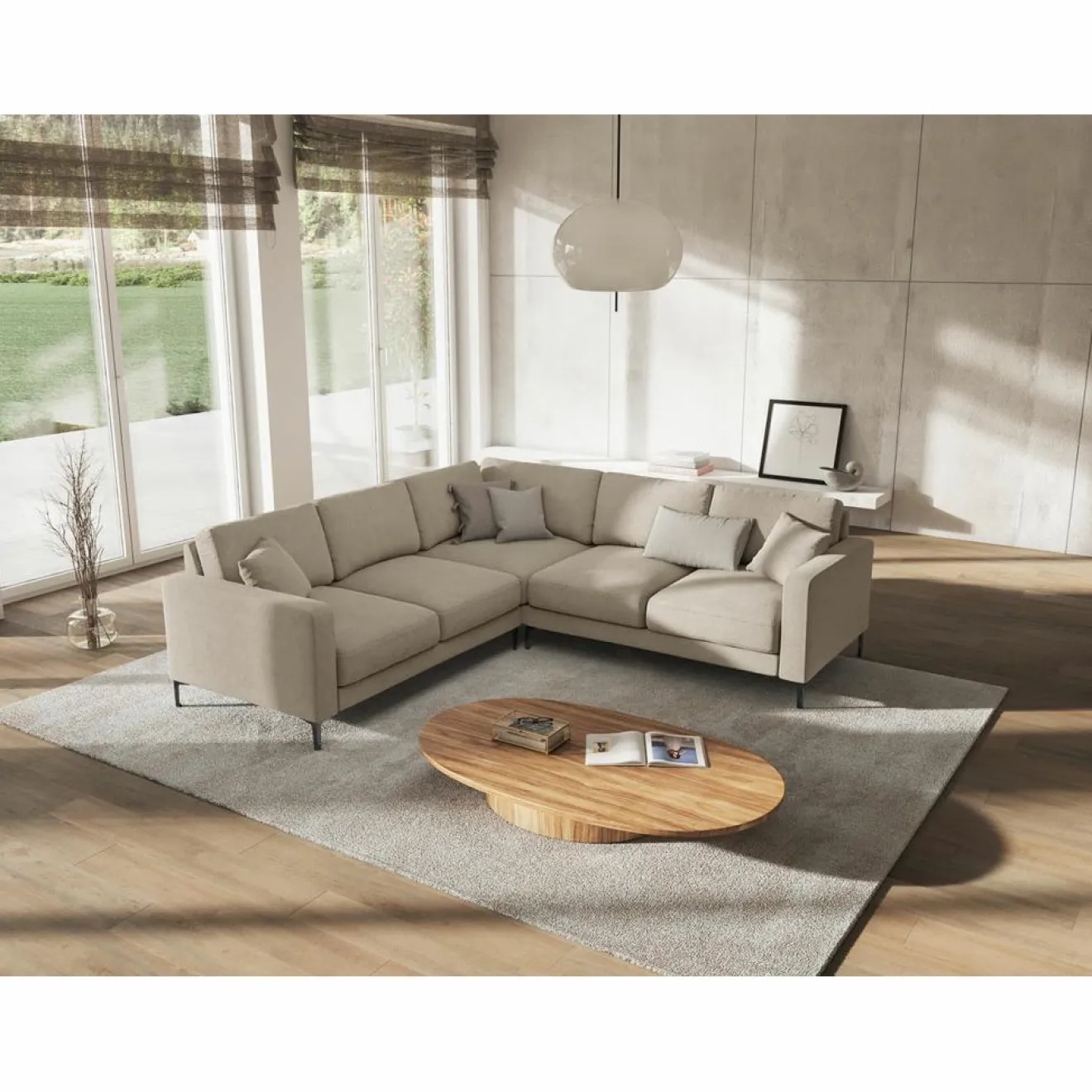 Mazzini Sofas Canapé d'angle Symétrique Venus 5 Places beige - 250x238x90 cm