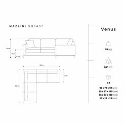 Mazzini Sofas Canapé d'angle Symétrique Venus 5 Places beige - 250x238x90 cm