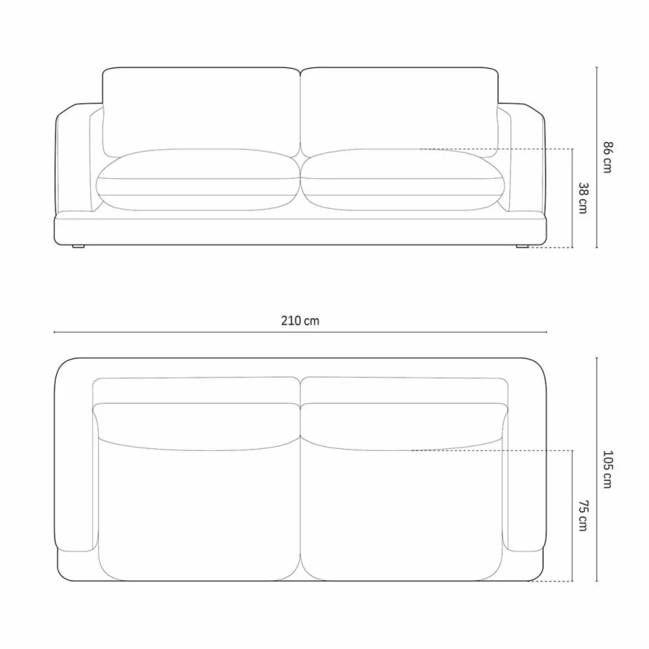 Mazzini Sofas Canapé Daphne 3 Places Gris chaud - 210x105x86 cm