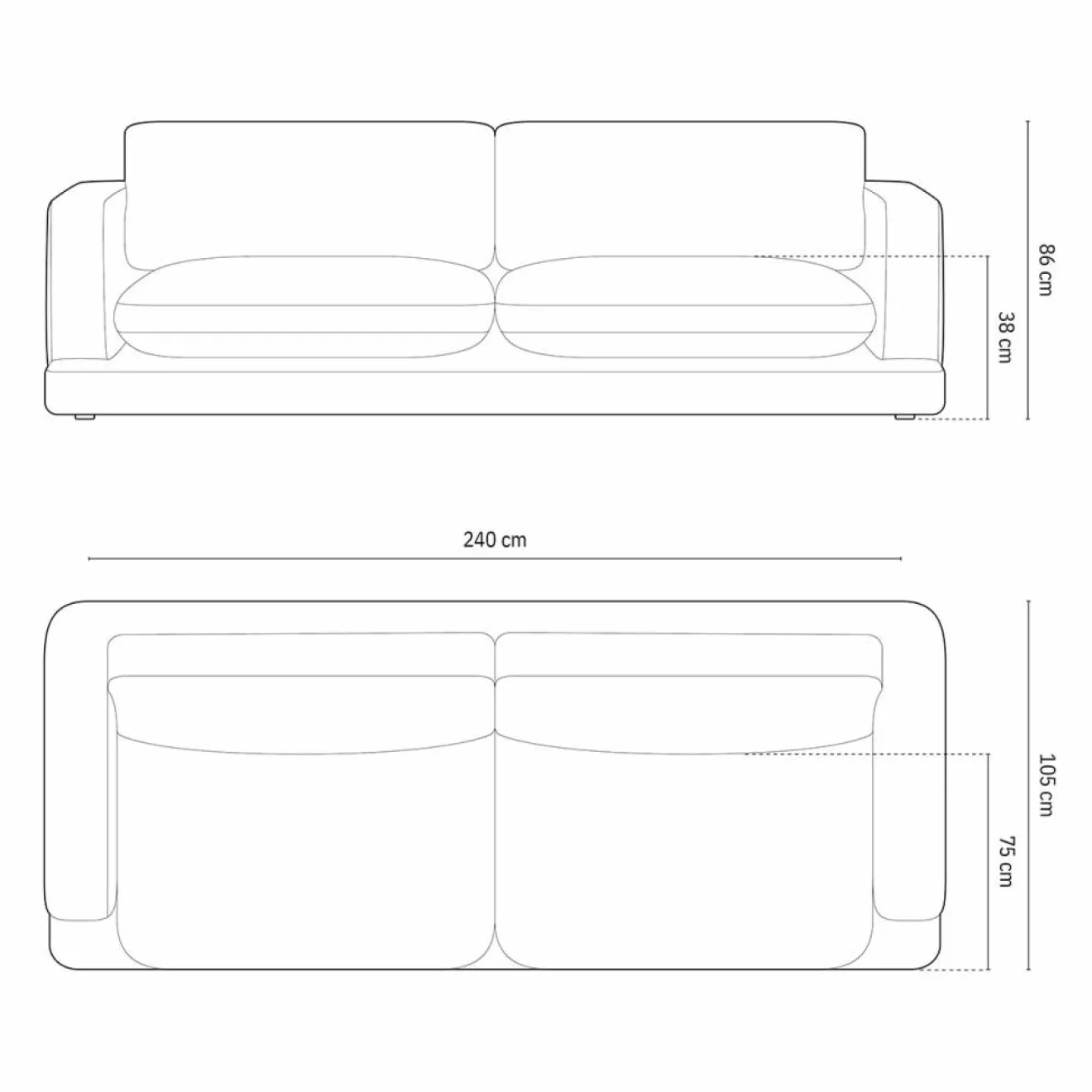 Mazzini Sofas Canapé Daphne 4 Places Gris chaud - 240x105x86 cm