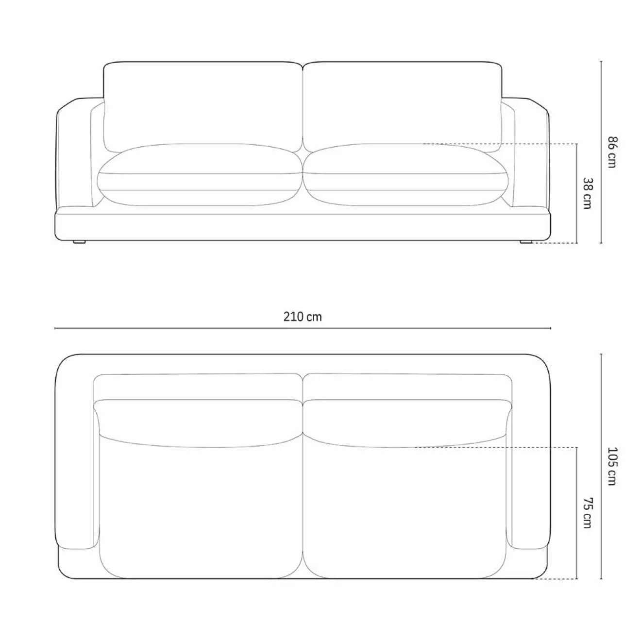Mazzini Sofas Canapé Daphne 3 Places Gris Foncé - 210x105x86 cm