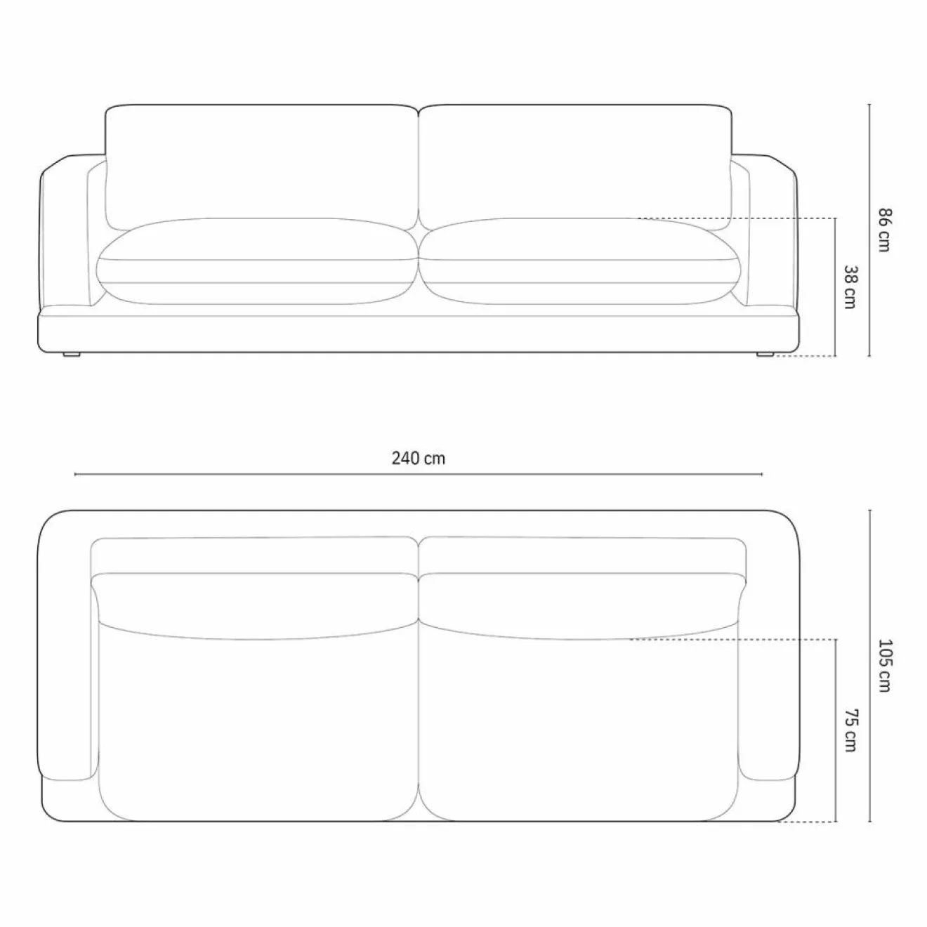 Mazzini Sofas Canapé Daphne 4 Places Ivoire - 240x105x86 cm