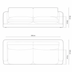 Mazzini Sofas Canapé en Velours Daphne 4 Places Beige Clair - 240x105x86 cm