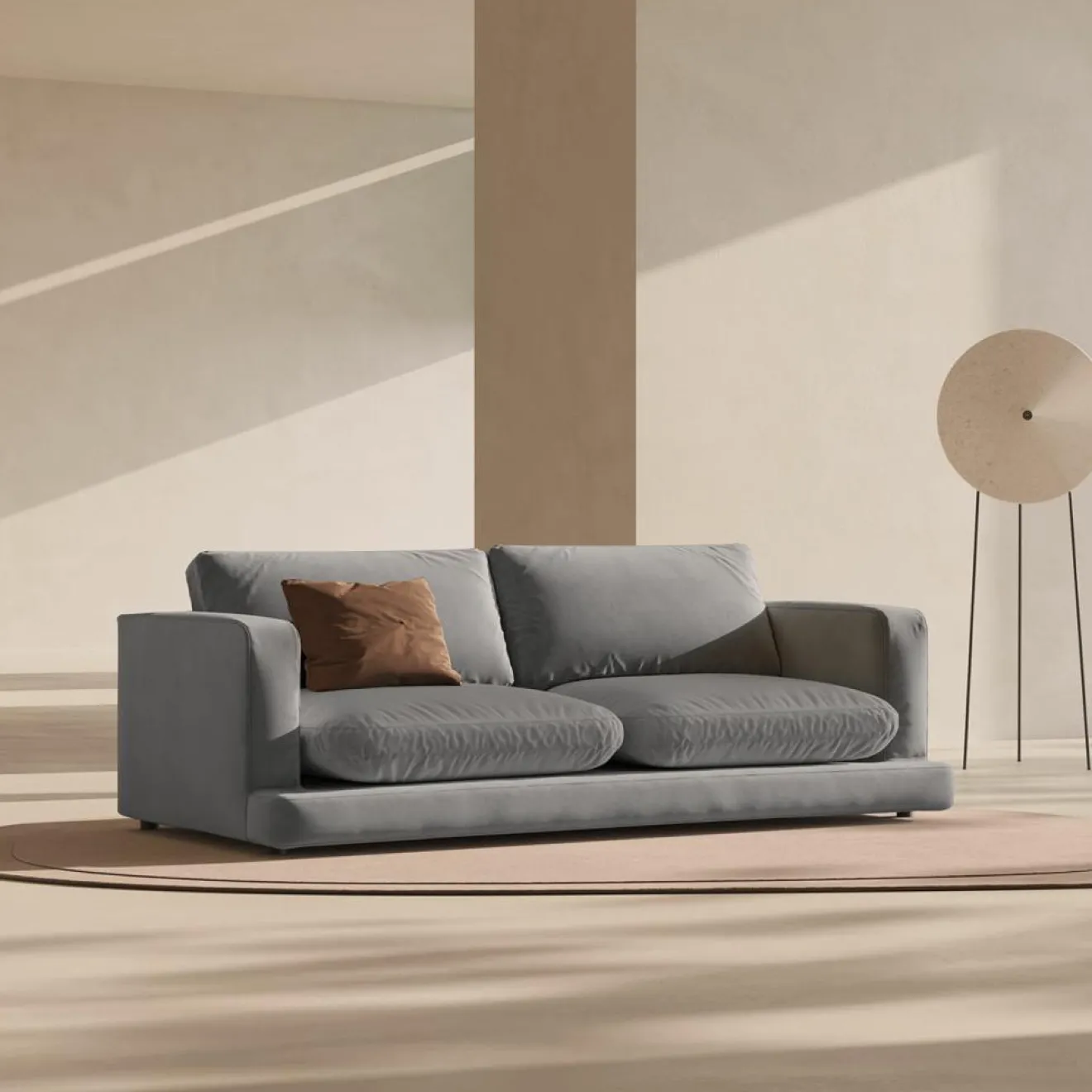 Mazzini Sofas Canapé en Velours Daphne 3 Places Gris Clair - 210x105x86 cm