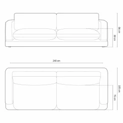 New Mazzini Sofas Canapé en Velours Daphne 4 Places Gris Clair - 240x105x86 cm