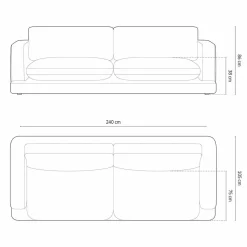 Mazzini Sofas Canapé en Velours Daphne 4 Places Noir - 240x105x86 cm
