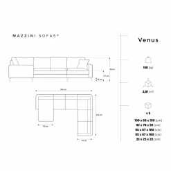 Mazzini Sofas Canapé Panoramique droit Venus 6 Places beige - 326x236x90 cm