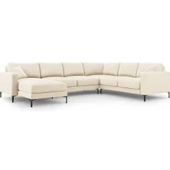 Mazzini Sofas Canapé Panoramique droit Velours Venus 6 Places beige clair - 326x236x90 cm