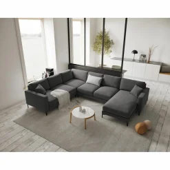 Mazzini Sofas Canapé Panoramique gauche Velours Venus 6 Places gris - 326x236x90 cm
