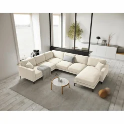 Online Mazzini Sofas Canapé Panoramique gauche Velours Venus 6 Places beige clair - 326x236x90 cm