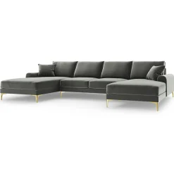Best Mazzini Sofas Canapé Panoramique Velvet 6 places Madara gris - 334x182x90 cm