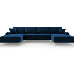 Mazzini Sofas Canapé Panoramique Velvet 6 places Madara bleu roi - 334x182x90 cm