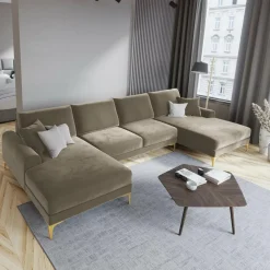 Hot Mazzini Sofas Canapé Panoramique Velvet 6 places Madara beige - 334x182x90 cm