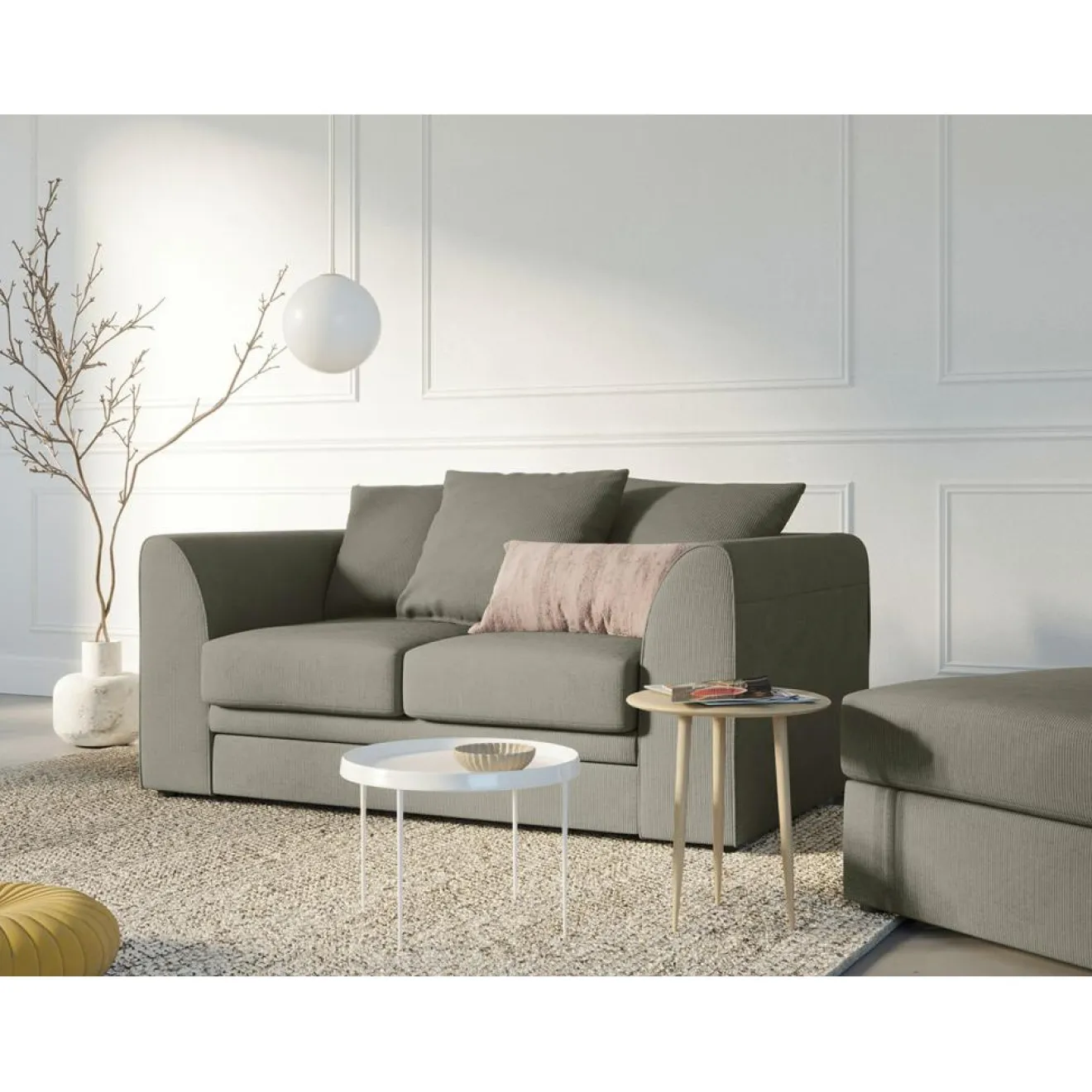 Online Mazzini Sofas Canapé Quince Velours côtelé 2 Places gris clair - 150x92x80 cm