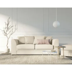 Mazzini Sofas Canapé Quince Velours côtelé 3 Places beige clair - 182x92x80 cm