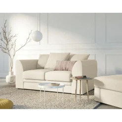 Mazzini Sofas Canapé Quince Velours côtelé 2 Places beige clair - 150x92x80 cm