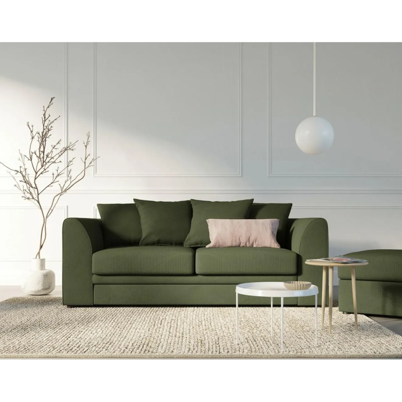 Best Mazzini Sofas Canapé Quince Velours côtelé 3 Places vert - 182x92x80 cm